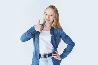 teenage girl showing thumb up clipart