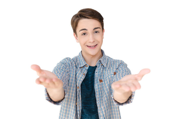 caucasian teenager with outstretched arms