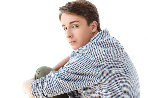 Pensivo caucasiano adolescente menino — Fotografia de Stock