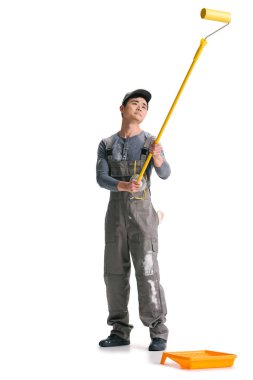 construction worker with roller brush clipart