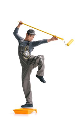 construction worker with roller brush clipart