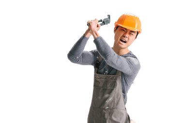 construction worker with pipe wrench clipart