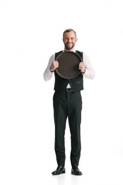 waiter in suit with tray  clipart