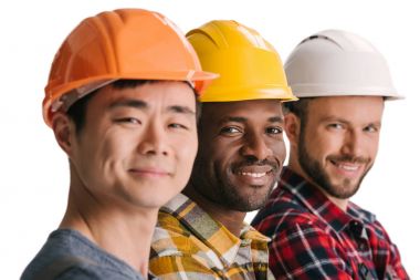 group of multiethnic construction workers clipart