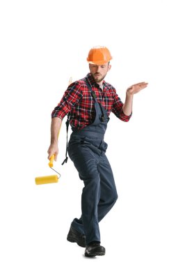 construction worker with roller brush clipart