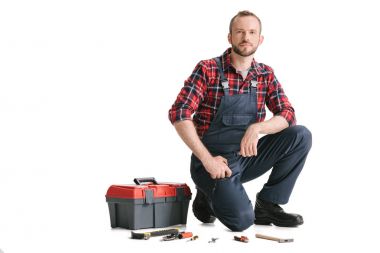 construction worker with toolbox clipart