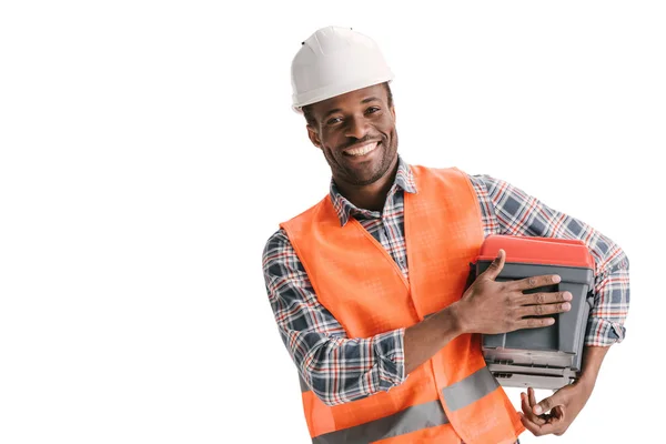 Trabajador de la construcción con caja de herramientas —  Fotos de Stock