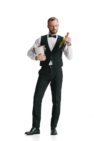 Waiter with bottle of champagne — Stock Photo, Image