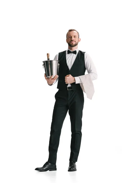 Waiter with bottle of champagne — Stock Photo, Image