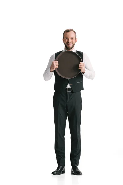 Číšník v obleku s podnosem — Stock fotografie zdarma