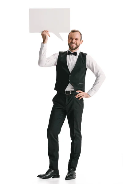 Waiter with blank speech bubble — Stock Photo, Image