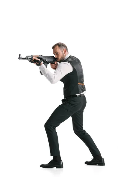 Secret agent in suit with rifle — Stock Photo, Image