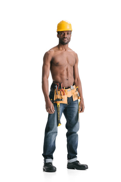 shirtless handsome afro builder