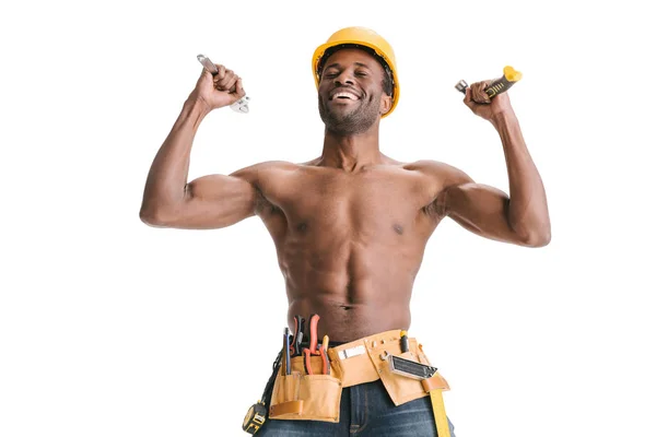 Shirtless handsome afro builder — Stock Photo, Image