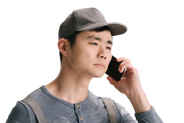 construction worker talking by phone