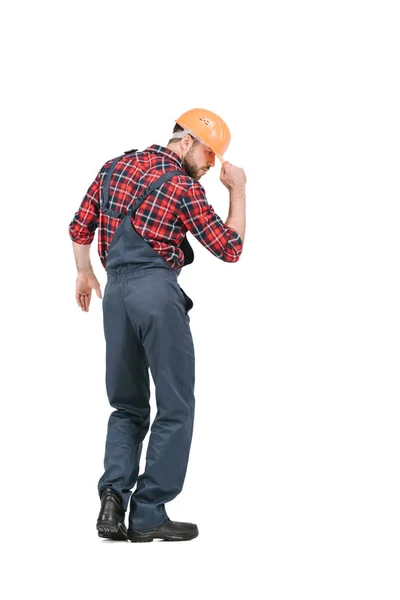 Construction worker dancing in overall and hardhat — Stock Photo, Image