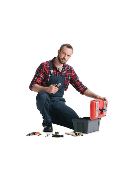 Construction worker with toolbox — Stock Photo, Image