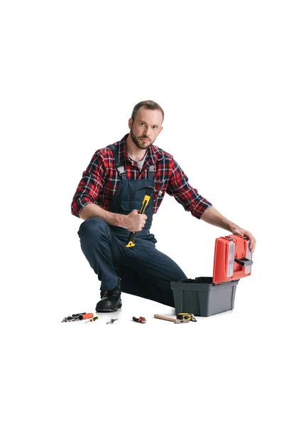 Bauarbeiter mit Werkzeugkiste — kostenloses Stockfoto