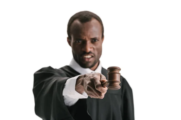 Critical judge pointing with gavel — Stock Photo, Image