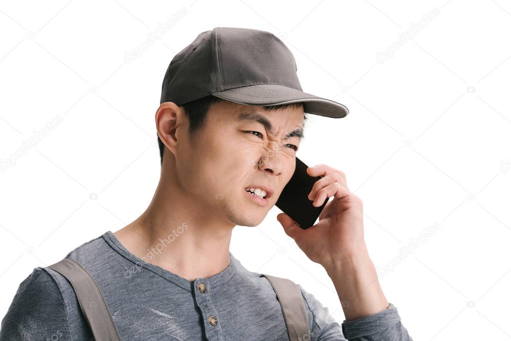 construction worker talking by phone