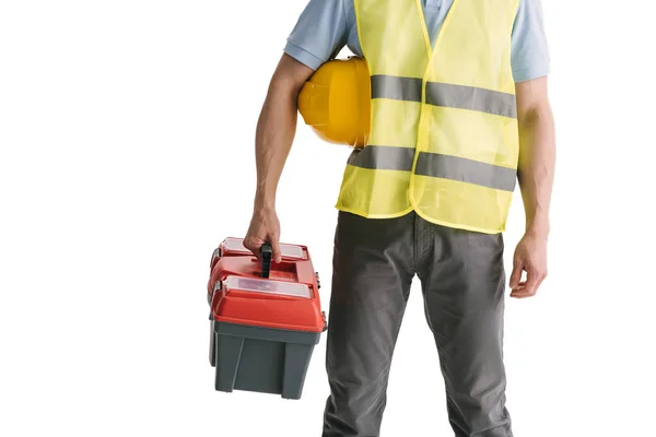 Trabajador de la construcción con caja de herramientas — Foto de Stock