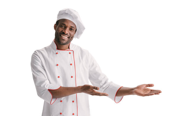 happy chef doing presentation