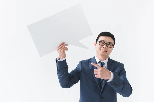 Asiático hombre de negocios con blanco tarjeta — Foto de Stock