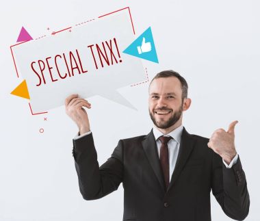işadamı gösteren başparmak ve imzalı kart