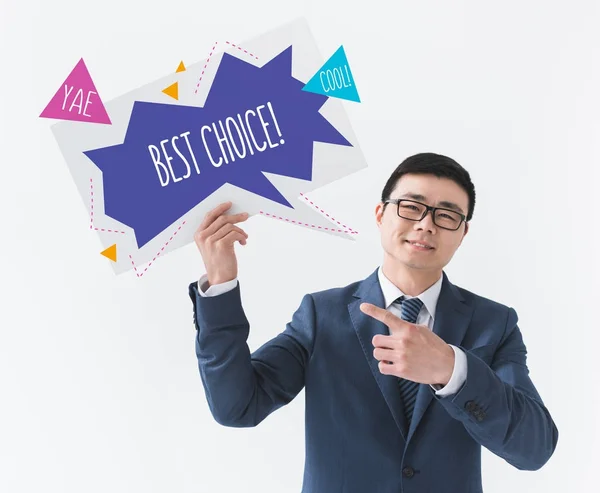 Asiático empresário com cartão motivacional Imagens De Bancos De Imagens