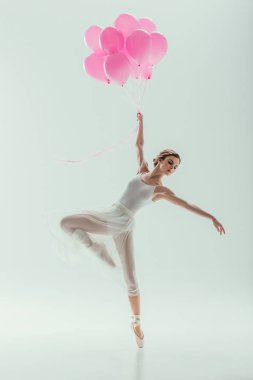 balet beyaz izole pembe balonlu dans beyaz elbiseli