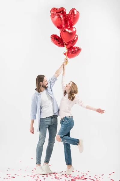 Pareja con globos de aire - foto de stock