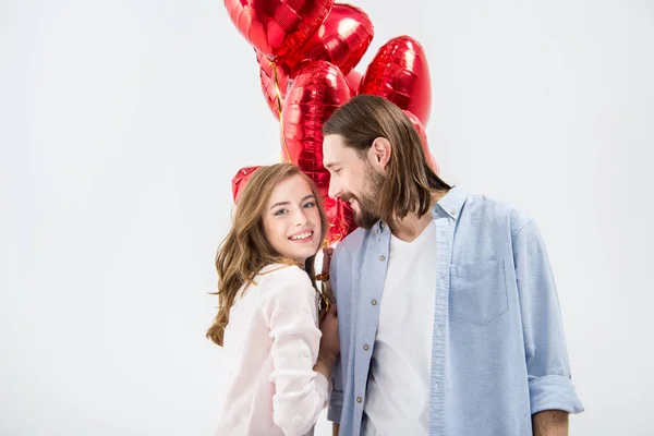 Pareja con globos de aire - foto de stock