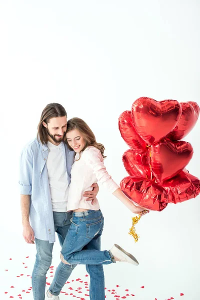 Pareja con globos de aire - foto de stock