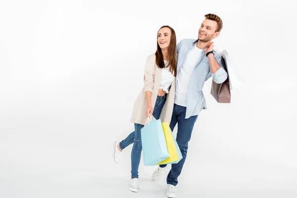 Pareja con bolsas de compras - foto de stock