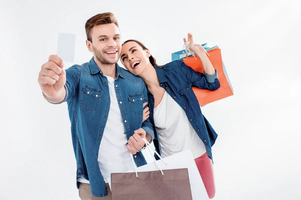 Coppia felice dopo lo shopping — Foto stock