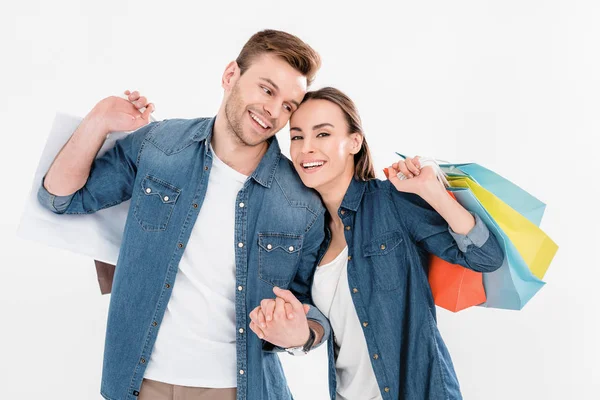 Pareja con bolsas de compras - foto de stock