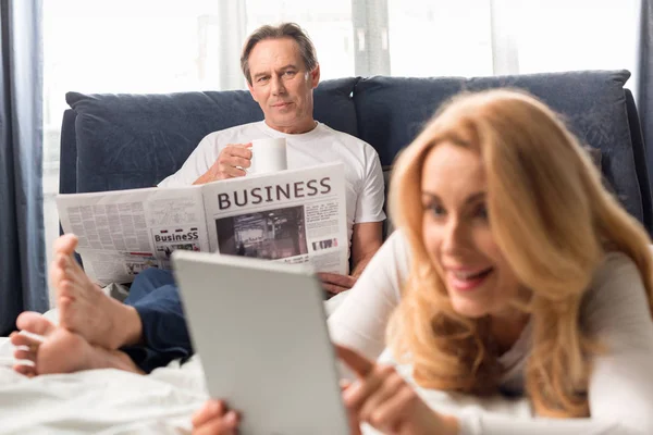 Woman using digital tablet — Stock Photo