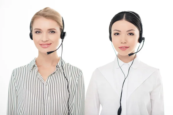 Operadores de centros de llamadas en auriculares - foto de stock