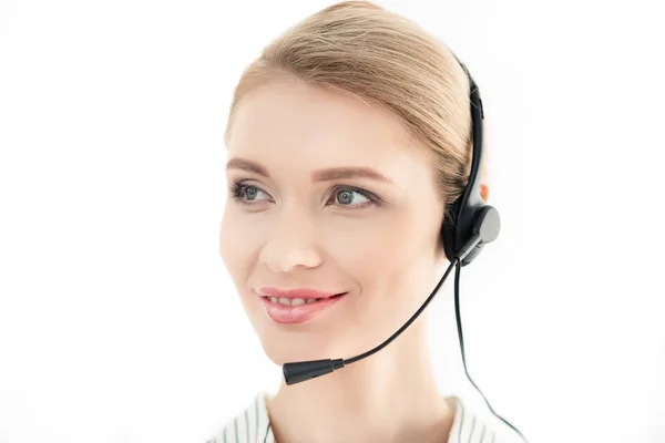 Operador de centro de llamadas en auriculares - foto de stock