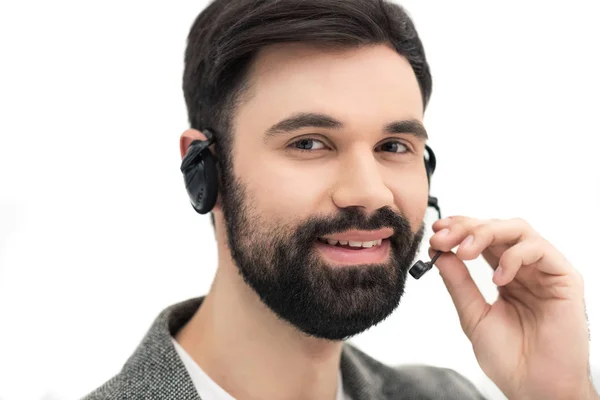 Operador de centro de llamadas en auriculares - foto de stock