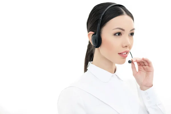 Operador de centro de llamadas en auriculares - foto de stock