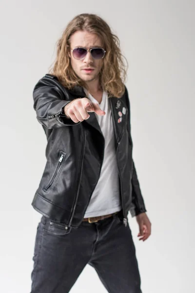 Man in black leather jacket — Stock Photo