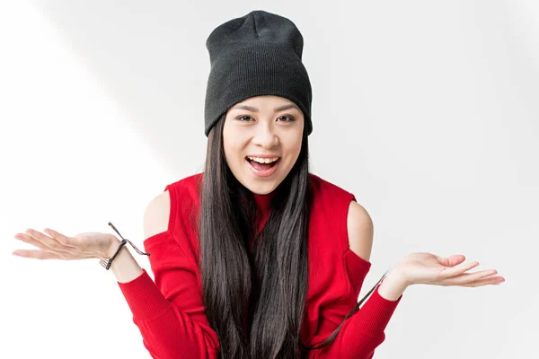 Woman with shrug gesture — Stock Photo