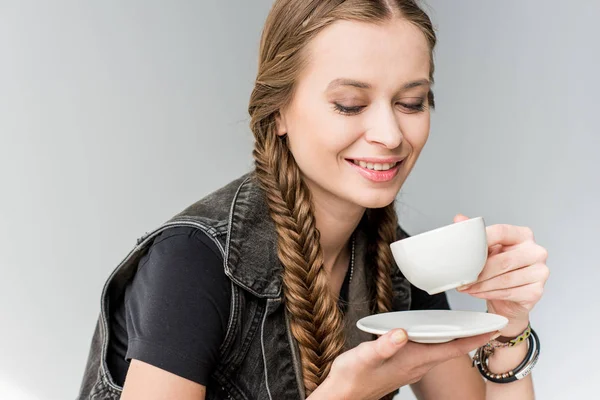 Attractive woman with tea cup — Stock Photo