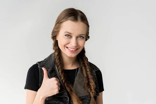 Woman showing thumb up — Stock Photo