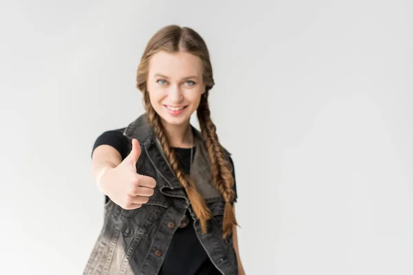 Woman showing thumb up — Stock Photo