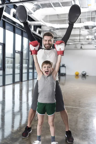 Boy boxer with his coach — Stock Photo