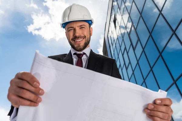 Professional architect in hard hat — Stock Photo