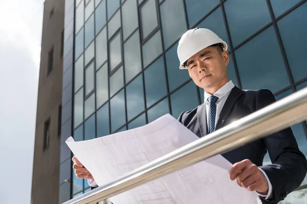 Professional architect in hard hat — Stock Photo