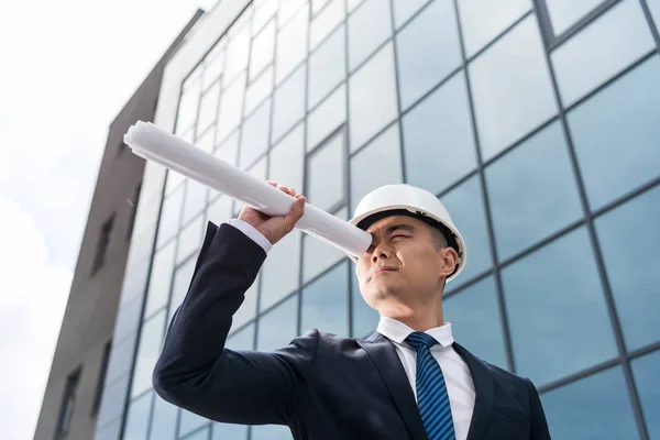 Professional architect in hard hat — Stock Photo